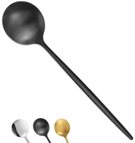 Bestdin Lot de 12 cuillères, Ensemble exquis de cuillères à soupe 20 cm (7,9 pouces), Cuillères à soupe et à manger en acier inoxydable mat noir pour la maison/les restaurants/les fêtes, Passent au