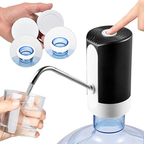 Meyson Dispensador de Agua USB 1200 mA Eléctrico con Tubo para Todo Tipo de Garrafas - Libre de BPA - Incluye Cargador, Manguera de 55 cm y 4 Acoples para Distintas Garrafas, Acero inoxidable.