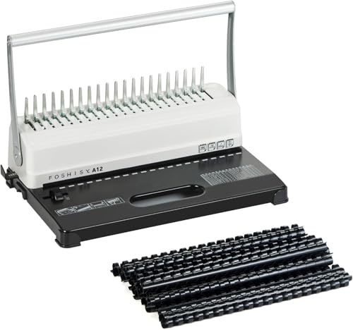 FOSHISY Comb Binding Machine, 21-Hole, 450 Sheet Capacity, Paper Punch Comb Binder Machine Starter Kit with 50 PCS 12mm Binding Combs for A4, A5 or Smaller Sizes