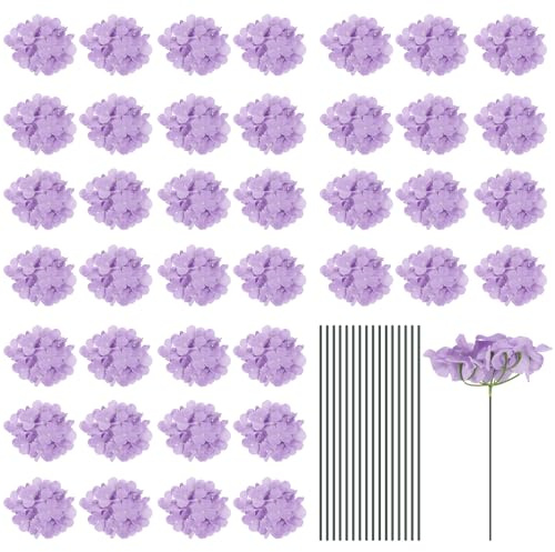 sourcing map Silk Artificial Hydrangea Flowers, Light Purple Artificial Flowers Heads with Stems, Full Hydrangea Flowers for Wedding Centerpieces, Party Decoration 30Set