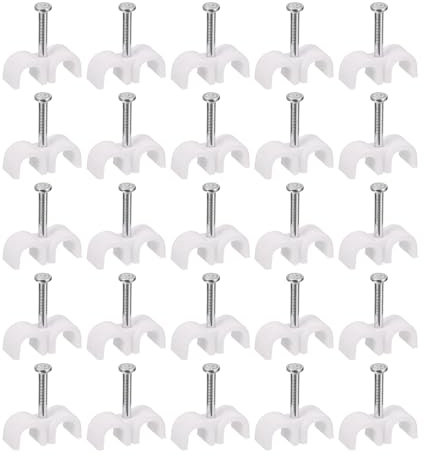 sourcing map Attaches-Câbles avec Clou en Acier, 100 Pcs de Clips de Câble en Plastique de 6 mm, Clips de Câble Ethernet Circulaires à Clou pour Gestion Des Fils et Câbles à Domicile, Blanc