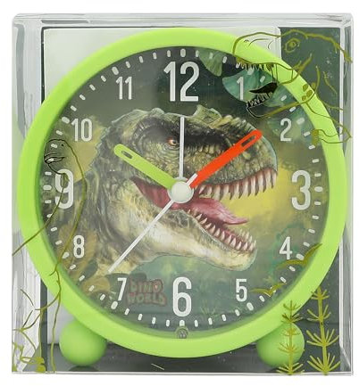 Depesche 12691 Dino World - Réveil pour Enfants en Vert avec Motif de Dinos, Horloge silencieuse avec Fonction lumière, Pile Incluse