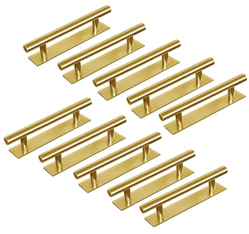 DBTHTSK 10 Pack Self-Stick Push Pull Helper ABS Plastic Wardrobe Handle Instant Cabinet Drawer Furniture Handles (Gold)