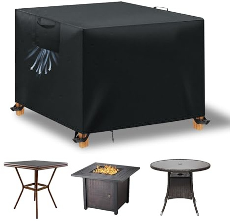 WUAYAMI Gartenmöbel Abdeckung wasserdichte Abdeckplane Gartenmöbel Winddicht Anti-UV Schwerlast 420D -Oxford Gewebe für Sitzgruppe Gartentische Terrassenmöbel Schwarz, 90x90x90cm