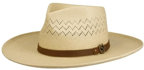 Stetson Salcott Outdoor Toyo Strohhut Naturfarbener Hut Ledergarniturband Western-Style Handgefertigter Sonnenhut Unisex Frühjahr Sommer