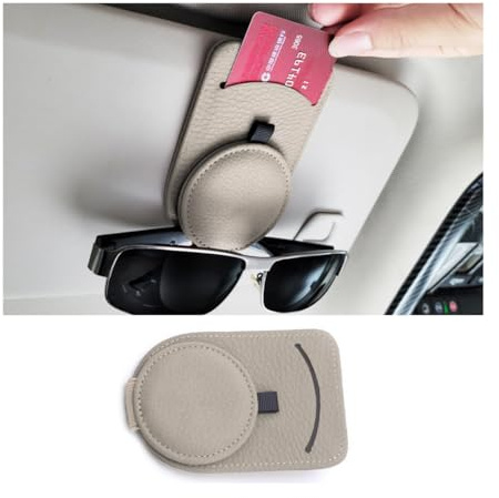 JNNJ Sonnenbrillenhalter Für Das Auto-Visier, Magnetischer Leder Brillenbügel Clip Für Auto Sonnenblende, Leder-Sonnenbrillenhalter Für Die Auto-Sonnenblende(Beige)