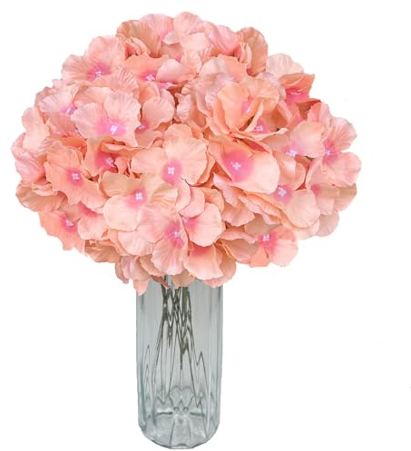UoYeet Lot de 10 fleurs artificielles d'hortensia en soie : têtes d'hortensia blanches de qualité supérieure avec longues tiges pour décoration d'intérieur et projets de bricolage, rose layette