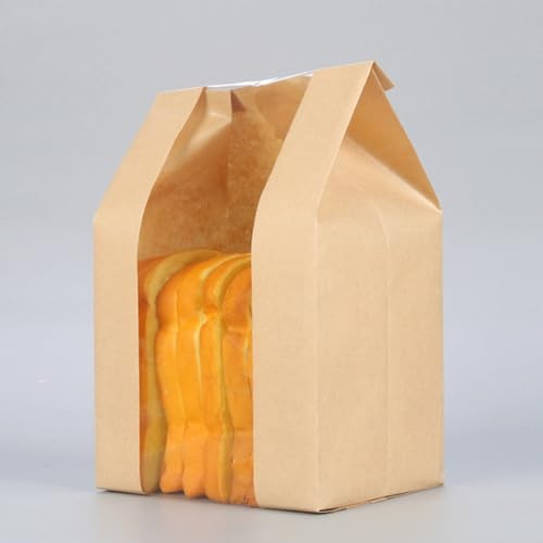 Kraftpapper brödpåsar med fönster – 35-pack, stora (32 x 21 x 10 cm) för hemmagjord bröd, kakor och godis