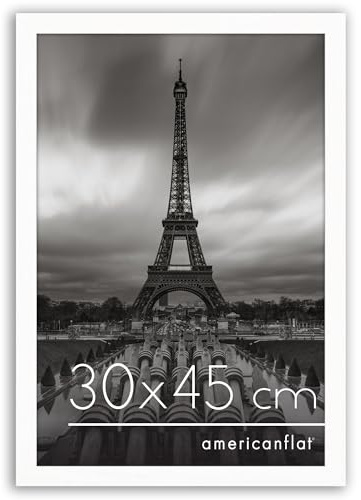 Americanflat Bilderrahmen 30x45 cm aus MDF-Holz mit bruchsicherem Plexi-Scheibe - Bilderrahmen 45x30 cm mit integrierter Aufhängung - für vertikale oder horizontale Wandmontage - Weiß