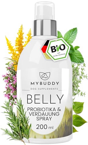 MYBUDDY Belly Probiotika & Verdauung Bio Spray für Hunde: Unterstützt Bauch & Immunsystem, fördert Magen Darm Gesundheit reduziert Graß & Kotfressen, Sodbrennen (200 ml, Belly Spray)