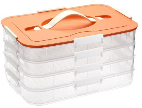 TOLIDA Contenitore per alimenti a 4 strati, in plastica, senza BPA, con manico e chiusure, per gnocchi, biscotti, snack, piatti dolci, trasportino per picnic, feste, fiere (arancione)