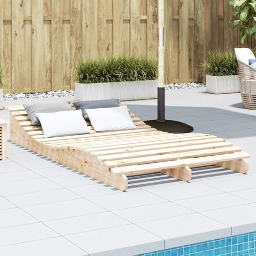 Festnight Doppelliege Outdoor 2 Personen Doppel Sonnenliege Holz Holzliege Gartenliege Sonnenbett Massivholz Loungebett Gartenbett Liegestuhl Strandliege Garten Liege Outdoor Strand Schwimmbad