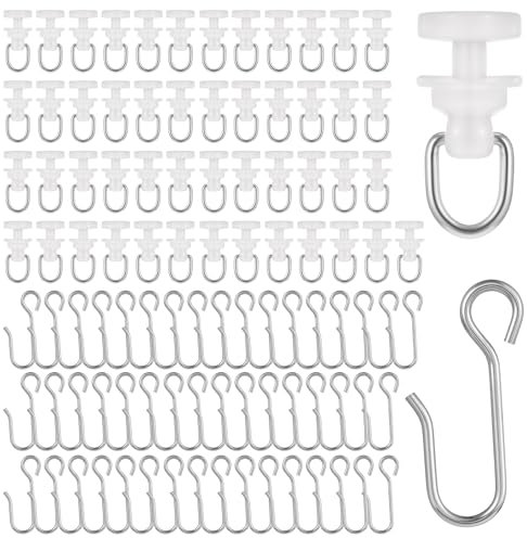 100 Stück Gardinenrollen für Schienen Vorhanggleiter Set Enthält 50 Gardinen Röllchen und 50 Metall Vorhanghaken Weiße Gardinen Rollengleiter S Curtain Hooks für Biegbare Vorhänge Duschvorhangschienen