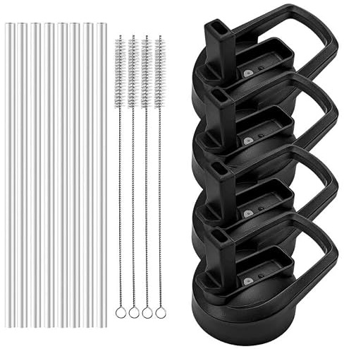 XccMe 4Pack Replacement Straw Lids for Hydro Flask Wide Mouth Bottle | Straw Lid for Wide Mouth 12,16,18,22,32,40,64oz Water Bottles,Sport Bottle Lids Accessories with Handle,Straws