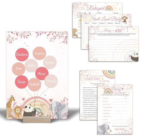 Babyshower Spiele Set 55 PCS, Gästebuch Babyparty, Babyparty Spiele Karten zum Ausfüllen, Gender Reveal Party Fingerabdruck Baum, Babyparty Deko Junge mädchen, fürBabyparty, Gender Reveal Feier
