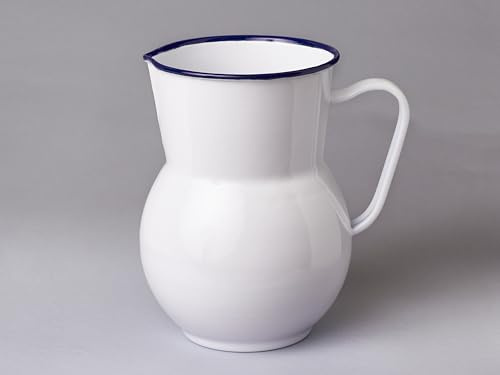 Pichet De Service Vin Eau Lait Motif Classique Acier Émaillée Bleu Bordé 2 Litres