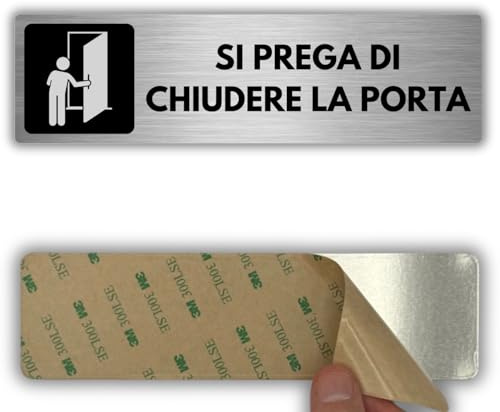 LEIASA | Cartello Chiudere la Porta - 5x18 cm - Alluminio - Da Richiudere | Adesivo Tenere Porta Chiusa, Targa Divieto Lasciare Aperto, Insegna Segnaletica Passaggio, Avviso Porta Antincendio