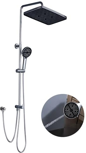 GAOZHI 32x21cm Colonna Doccia senza Miscelatore in Acciaio INOX 304 Cromato, Saliscendi Doccia Regolabile 63-105cm Set Doccia a Pioggia con Soffione Doccia Grande e Doccetta a Mano Cromo Quadrato