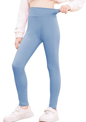 BALAYSIER Sportbyxor, flickor, barn, sportleggings, hög midja, elastiska sportleggings, flickor, yogabyxor, barn, blå, 140