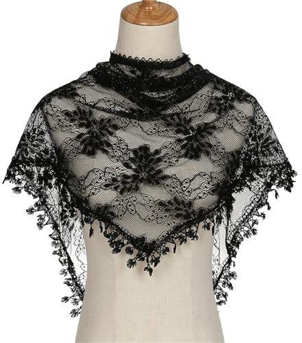 LVUNZJCA Dreiecks Stirnbänder Spitzen-Dreiecksschal, ausgehöhlter Damen-Trauben-Dreiecksschal für Frauen Mädchen(Black)