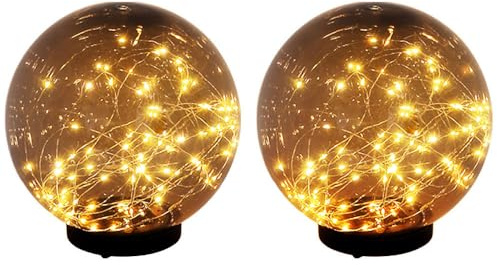 Solarleuchte Kugel Außenleuchte Solar rauchfarben Kugelleuchte Solarlampe, Akku, Leuchtfaden, 20x LED warmweiß, D 15 cm, 2er Set