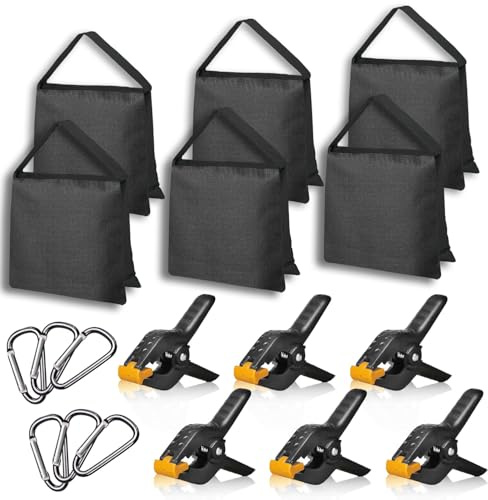 EMART 6 Sacs de Sable Résistants et 6 Pinces à Ressort Robustes de 11,4 cm pour Fixer Support de Toile de Fond pour Studio de Photographie