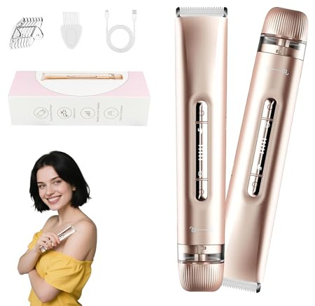 XDMOOS 2 in 1 Women's Bikini Line Trimmer & Body Groomer,2025 Upgrade Dual Head Shaver Women, Wet & Dry Waterproof Electric Bikini Trimmer for Face Leg Arm Intimate Areas,Pink Rose