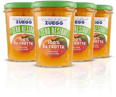 Zuegg, Composta di Pesche 100% da Frutta, con Zucchero d’Uva, Pesche Italiane, Zero Residui - Solo Ingredienti Derivati Dalla Frutta, Senza Glutine, Prodotto Vegano (4 x 230 grammi)
