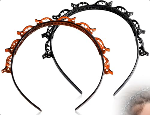 Emezddo Set med 2 hårband med spännen, i plast, flätade, för kvinnor för hemmabruk, daglig styling, dejting, semesterfester (rött, svart)