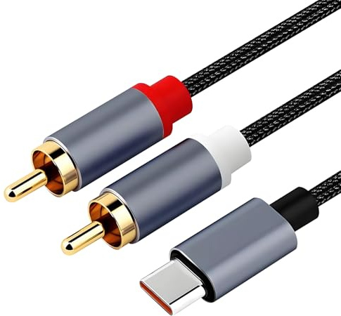 KenHLun Gilding USB C to RCA Audio Aux Cable, Phono to RCA Audio Cord 1.0M | 2 RCA Male to USB C Red and White Headphone Stereo Cable Speaker Y for DJ Phone HDTV Hi-Fi Amplifier Car