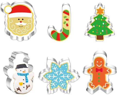 CharmBurst 6 Piezas Grandes cortadores de Galletas navideñas, Forma de Papá Noel, Forma de Hombre de Jengibre, Forma de árbol de Navidad, Forma de Copo de Nieve, Forma de muñeco de Nieve