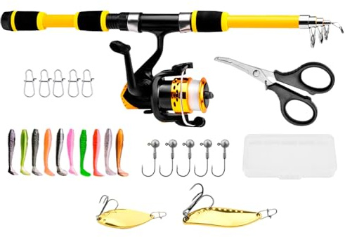 Canne à pêche pour jeunes enfants | Combo de canne télescopique et moulinet, fournitures pour pêche en kayak, camping, rivière, mer, eau salée