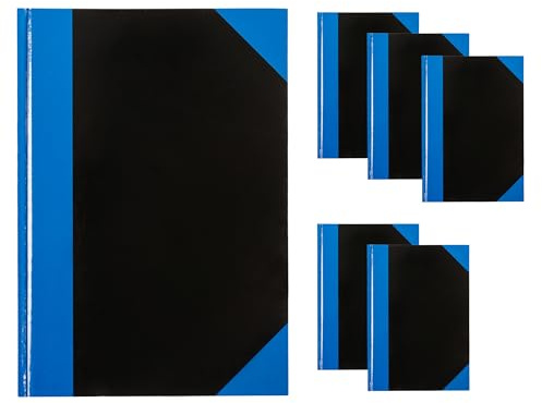 Idena 90458 - Notizbuch A5, 6 Stück, Kladde liniert mit 96 Blatt, 70 g/m², Hardcover Einband in Blau-Schwarz