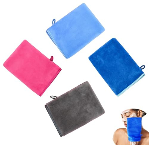 4pcs Gants de Toilette en Microfibre,Gants de Nettoyage du Visage Doux,Taille 15x20 cm,100% Coton,Super absorbant l'eau,Réutilisable,pour Les Soins Quotidiens à Domicile,Bain,Nettoyage du Visage