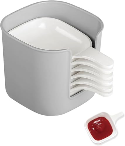WADY 6pcs Dipping Bowls Set, Dipping Bowls Sauce 6PCS Mini Dip Bowl Set with Handle Small Prep Plates Side Dish Serving Spice Soy Snack Barbecue Party PP White