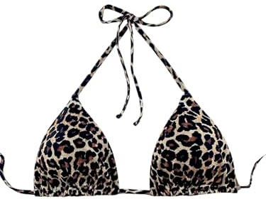 GORGLITTER Damen Leo Bikinitop Triangel Bikinioberteil Neckholder Bikinis Oberteil Halter Bikinitops Bikinioberteiltop mit Leopardenmuster Leoparden S