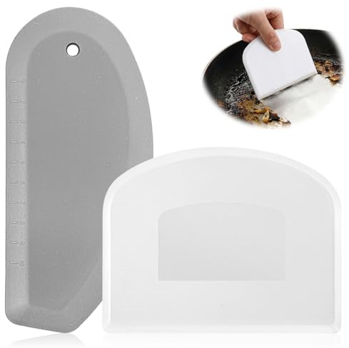 QFGasre Silicone Dough Scraper Silicone Bowl Scraper Food ScraperTool Kitchen Baking Spatula Multipurpose Food Scrappers for Baking Bread Cake Batter Cream Honey Blue White