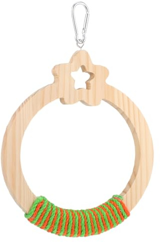 COSMEVIVI Juguete Columpio de Madera para Pájaros Medianos con Hamaca de Forma de Pájaro y Percha Circular, Accesorio para Jaulas de Loros, Periquitos y Agapornis, Complemento para Aves