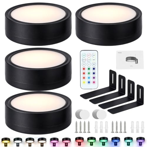 4 Stück Bilderleuchte Kabellos - Bildbeleuchtung mit Fernbedienung, 13 RGB-Farben, Magnetische & Einstellbarer Helligkeit & Timer, Bild Beleuchtung Wand Kabellos für Bilder, Galeriewand, Vitrinen