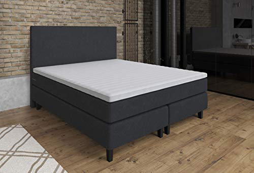 Boxspringsäng 180 x 200 Visco fickfjäderkärna madrass H3, underbyggnad fickfjäderkärna, komfort skum topp, stoppad säng, beige grå (180 x 200 cm, antracit)