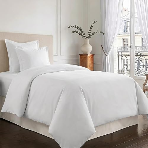 Pizuna Coton peigné Ensemble de Housses de Couette 140x200 cm 1 Personne Blanc, 100% Coton Longue Tige 400 Fils Armure Satin, Housse de Couette de Luxe avec Fermeture à Boutons Blanc