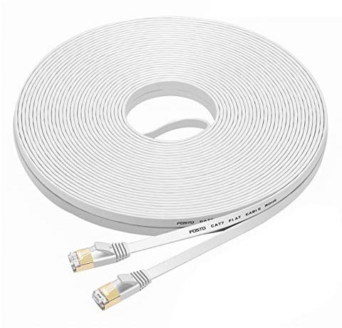 FOSTO Cat7 Ethernet Cable 15m, cat 7 Patch Cable Flat RJ45 High Speed 10 Gigabit LAN Internet Network Cable for Xbox,PS4,Modem,Router,Switch,PC,TV box (15m, White)
