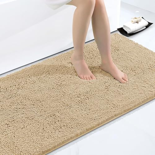 Homaxy Hochflor Chenille Weiche Badezimmerteppich - 60 x 120 cm, Beige | weich&komfortabel, extrrme wasseraufnahme, rutschfeste PVC-rückseite, waschbar & pflegeleicht, flauschige, breite anwendung