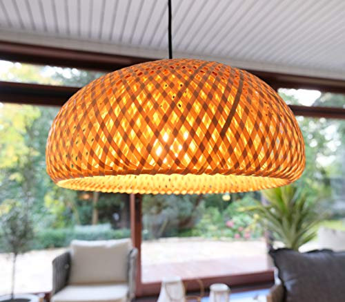 BOURGH Bambus Lampe GROSSETO - Lampe hängend mit Lampenschirm Bambus, 36 cm Durchmesser, korbgeflecht - Hängeleuchte Hängelampe Kronleuchter Deckenleuchte Pendelleuchte Schlafzimmerlampe Laterne