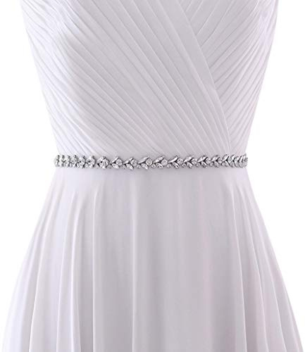 HONGMEI Rhinestone Thin Bridal Belt Wedding Dress Belt Handmade Sash for Bride and Bridesmaid - White - One Size
