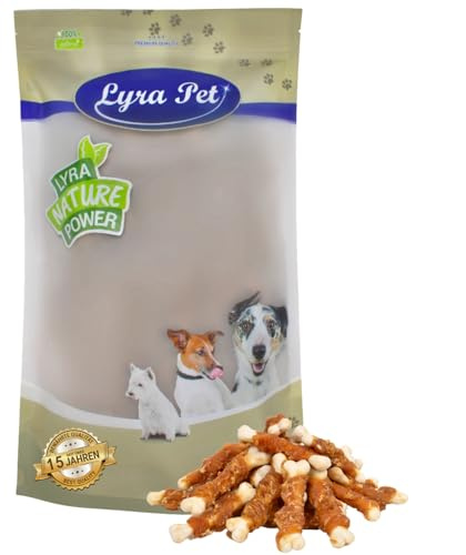 Lyra Pet® 1 kg Calciumknochen mit Hühnerbruststreifen - Kausnack für Hunde | Leckerli für Hunde - Kauartikel mit Huhn - Proteinreiche Belohnung - Gut bekömmliches, fettarmes Hundefutter