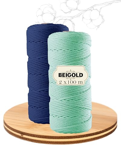 BEIGOLD® Premium Makramee Garn Set Seeblau 3mm x 100m