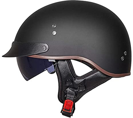 QXFJ Motorradhelm Halbhelm Retro Halbschalenhelm DOT/ECE Zertifizierung Motorrad Herren Damen Braincap Jethelm Rollerhelm Open Face Helm Chopper Scooter Helm Antikollisions-Schutzhelm