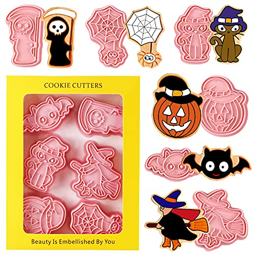 Leesgel Emporte Pièce Halloween, 6 Moules Biscuit Pâtisserie 3D | 6 emporte-pièces Halloween 3D, biscuit pâtisserie, gâteau, fondant, décor embossé, accessoires fête cuisine