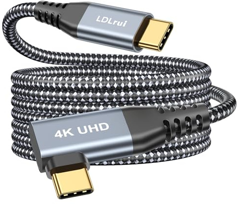 LDLrui [2er-Pack] USB-C auf USB-C Videokabel 90° Winkel, 1,8m | 4K@60Hz UHD, 20 Gbit/s Datenkabel, 100W PD Schnellladekabel – für iPhone 16/15, Type-C Laptop, Tablet, Smartphone & Monitor
